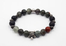 Bracciale elastico con diaspro pietra lavica ed elementi in Argento 925