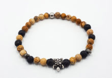 Bracciale elastico con paesina pietra lavica ed elementi in Argento 925