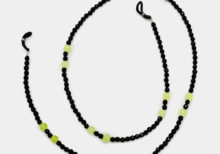 Laccio per occhiali con agata nera e giada colorata verde limone