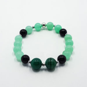 Bracciale elastico con agata verde striata ed onice