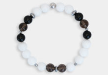 Bracciale elastico con agata bianca onice quarzo fumè ed ematite