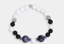 Bracciale elastico con agata bianca onice ametista ed ematite