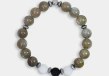 Bracciale elastico con labradorite agata bianca pietra lavica ed ematite