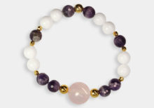 Bracciale elastico con agata bianca ametista quarzo rosa ed ematite