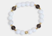 Bracciale elastico con agata bianca quarzo fumè ed ematite