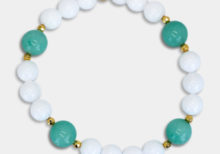 Bracciale elastico con giada bianca giada verde ed ematite