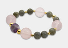 Bracciale elastico con labradorite quarzo rosa ametista ed ematite