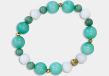 Bracciale elastico con giada bianca e verde ed ematite