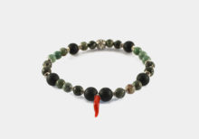 Bracciale elastico con diaspro agata cornetto portafortuna ed elementi in Argento 925