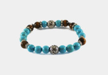 Bracciale elastico con turchesite occhio di tigre ed elementi in Argento 925