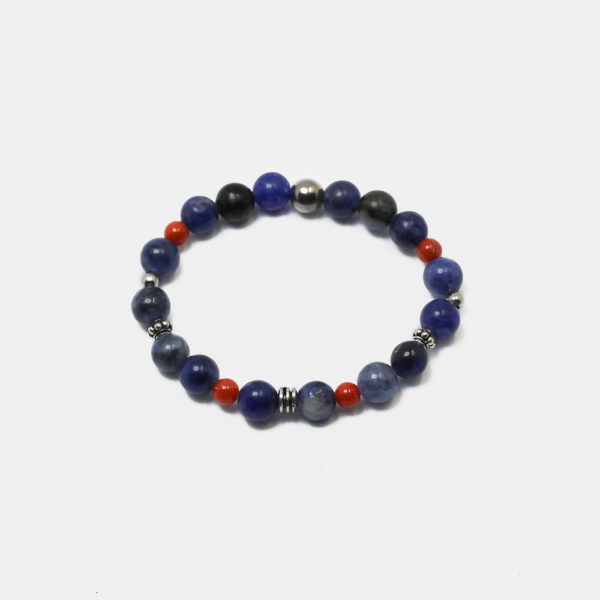 Bracciale bambino con sodalite corallo ed elementi in argento